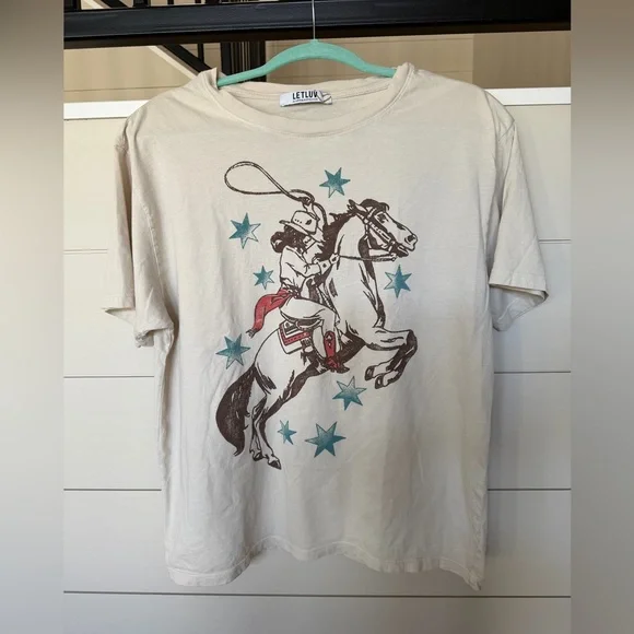 Anthropologie Cream Cowgirl Graphic Tee - Picture 1 of 3